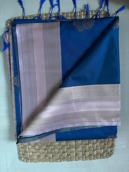 Buy Semi Katan Silk Saree online – Elegant Blue Saree front view