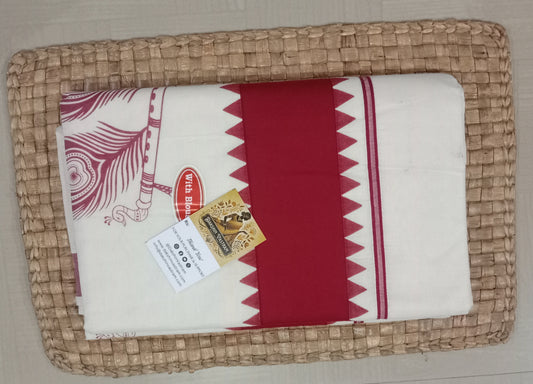 Kasavu Saree | Kasavu Saree features a traditional hand-printed design