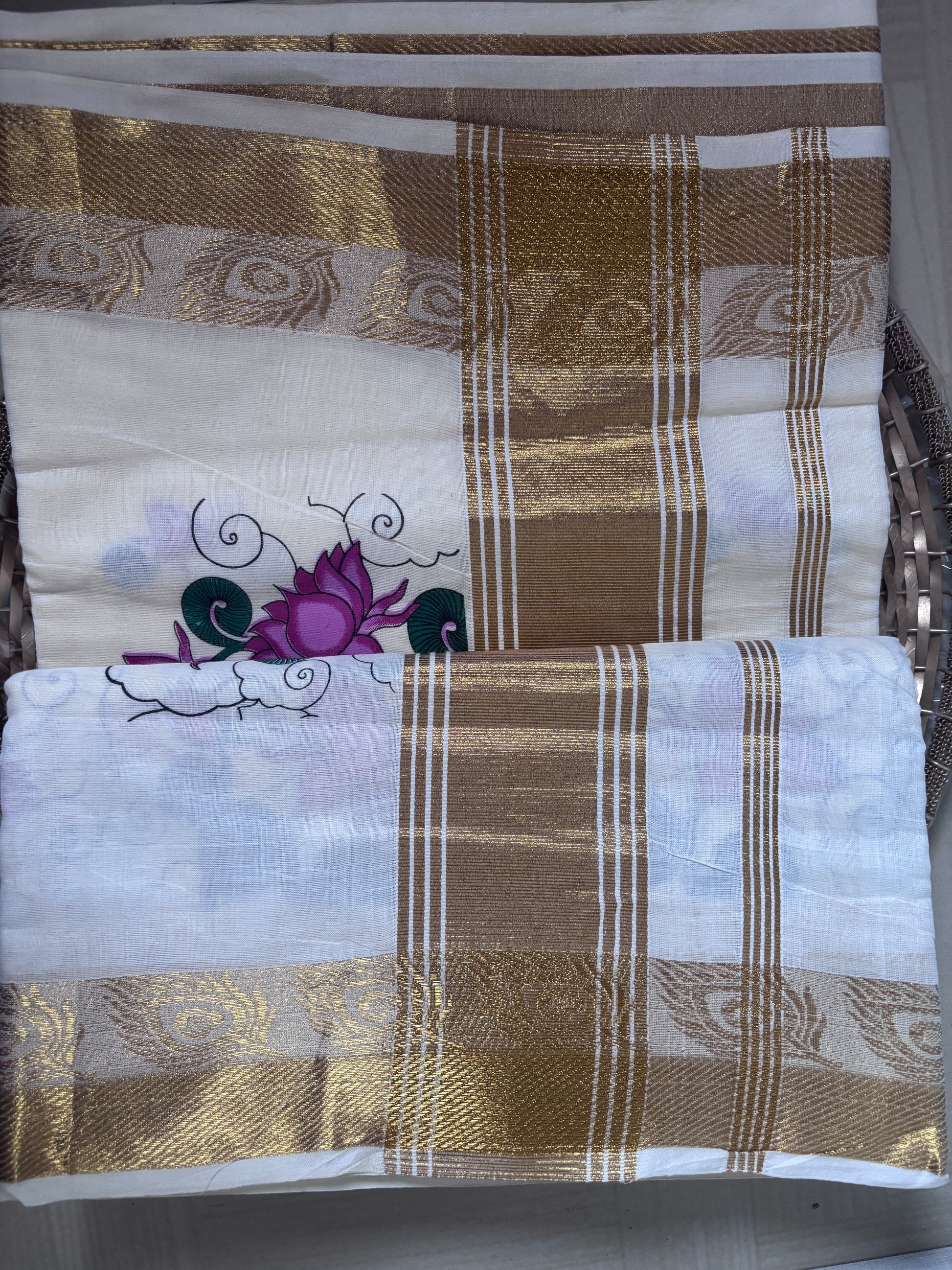 Buy Kerala Kasavu Saree online – Peacock Zari Saree blouse view