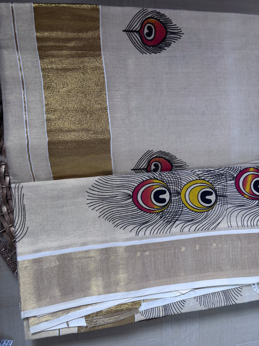 Buy Kerala Kasavu Saree online – Kasavu Saree side view