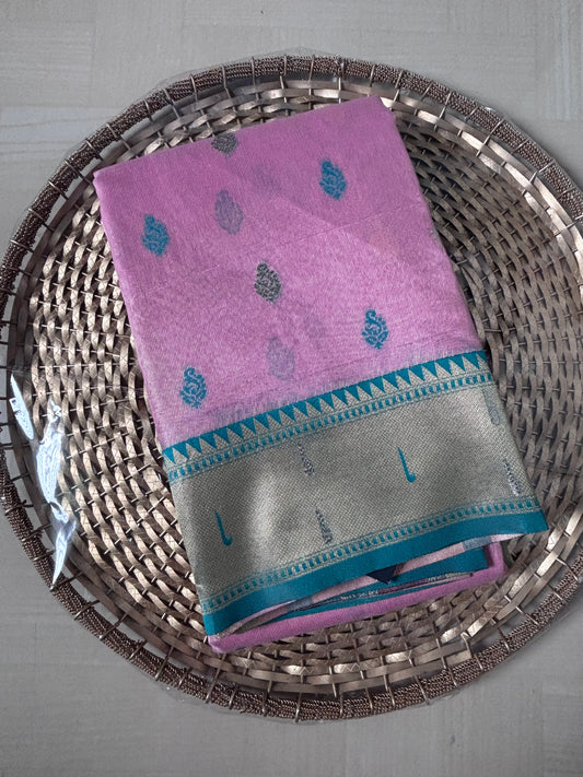 Buy Tissue Silk Saree online – Lavender Bird Motif Saree front view