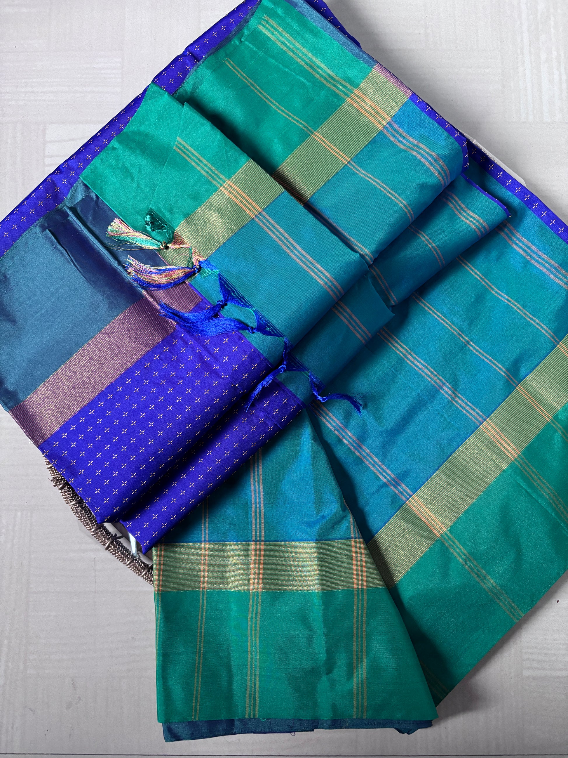 Buy Soft Silk Saree online – Blue Buti Saree full view