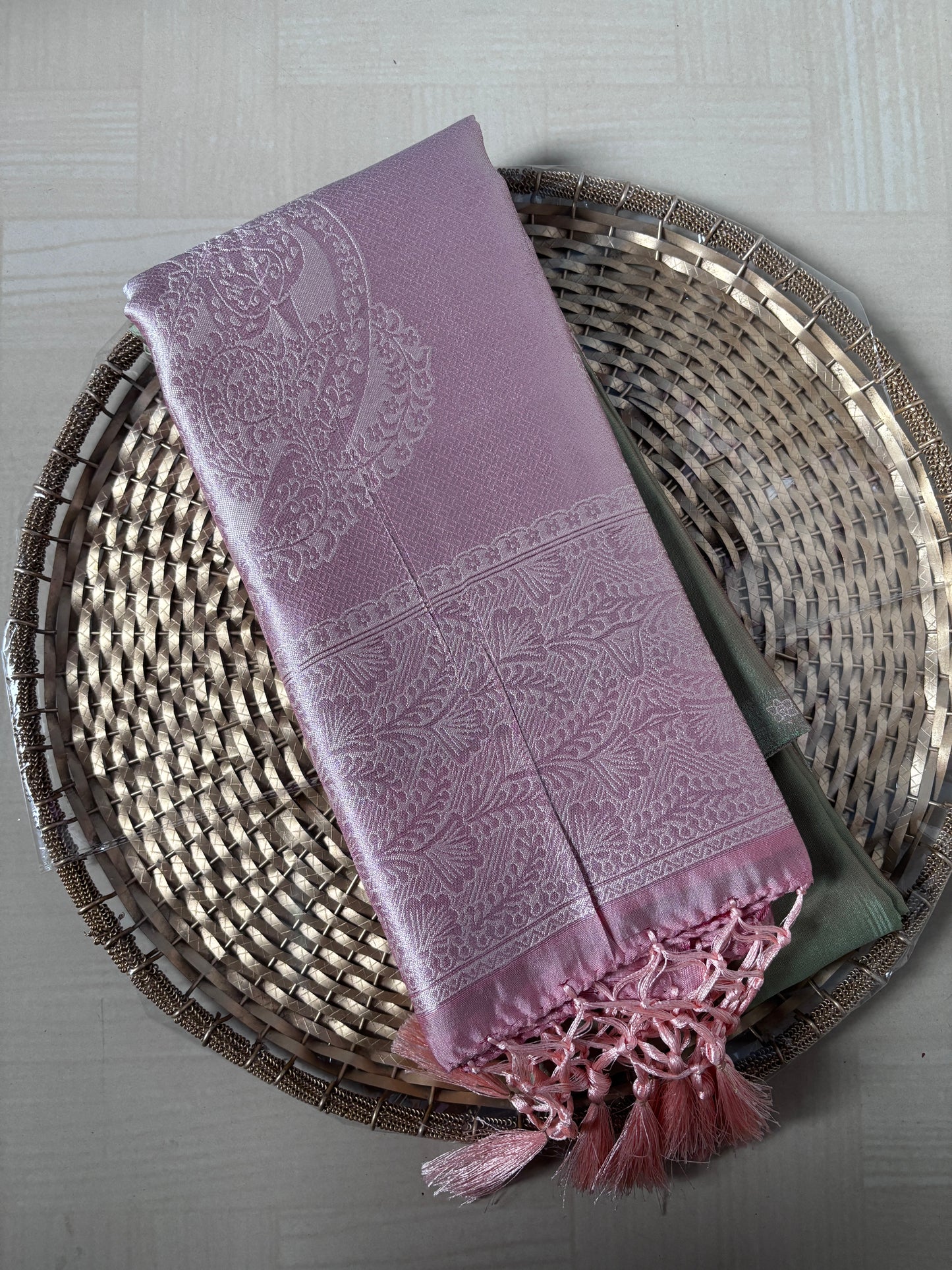 Buy Soft Silk Saree online – Lavender Green Saree front view