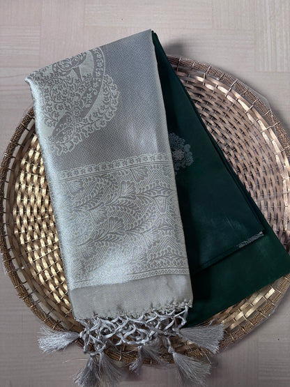 Buy Soft Silk Saree online – Bottle Green Saree rear view