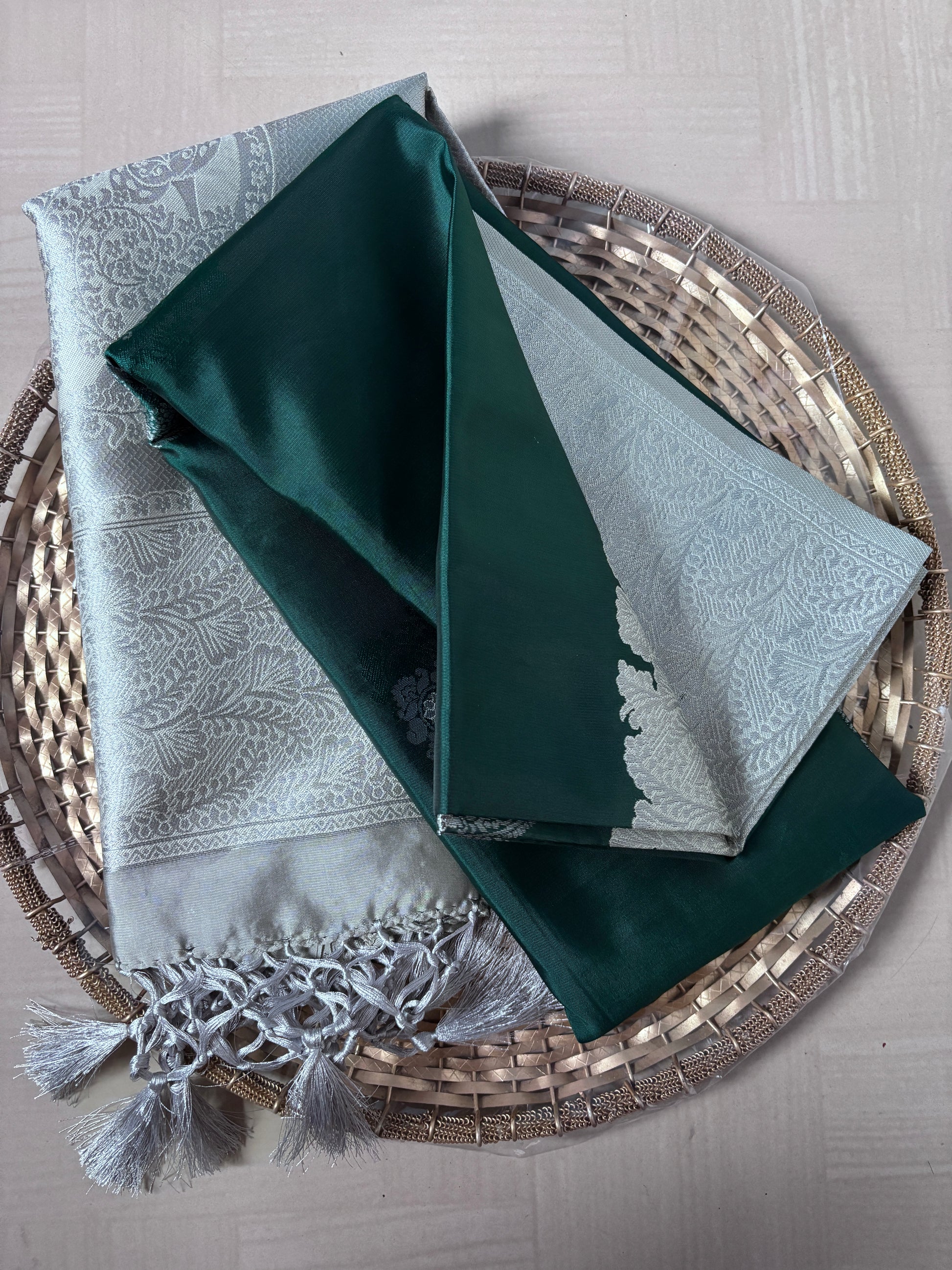 Buy Soft Silk Saree online – Bottle Green Saree full view