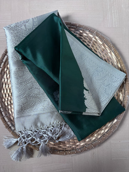 Buy Soft Silk Saree online – Bottle Green Saree full view