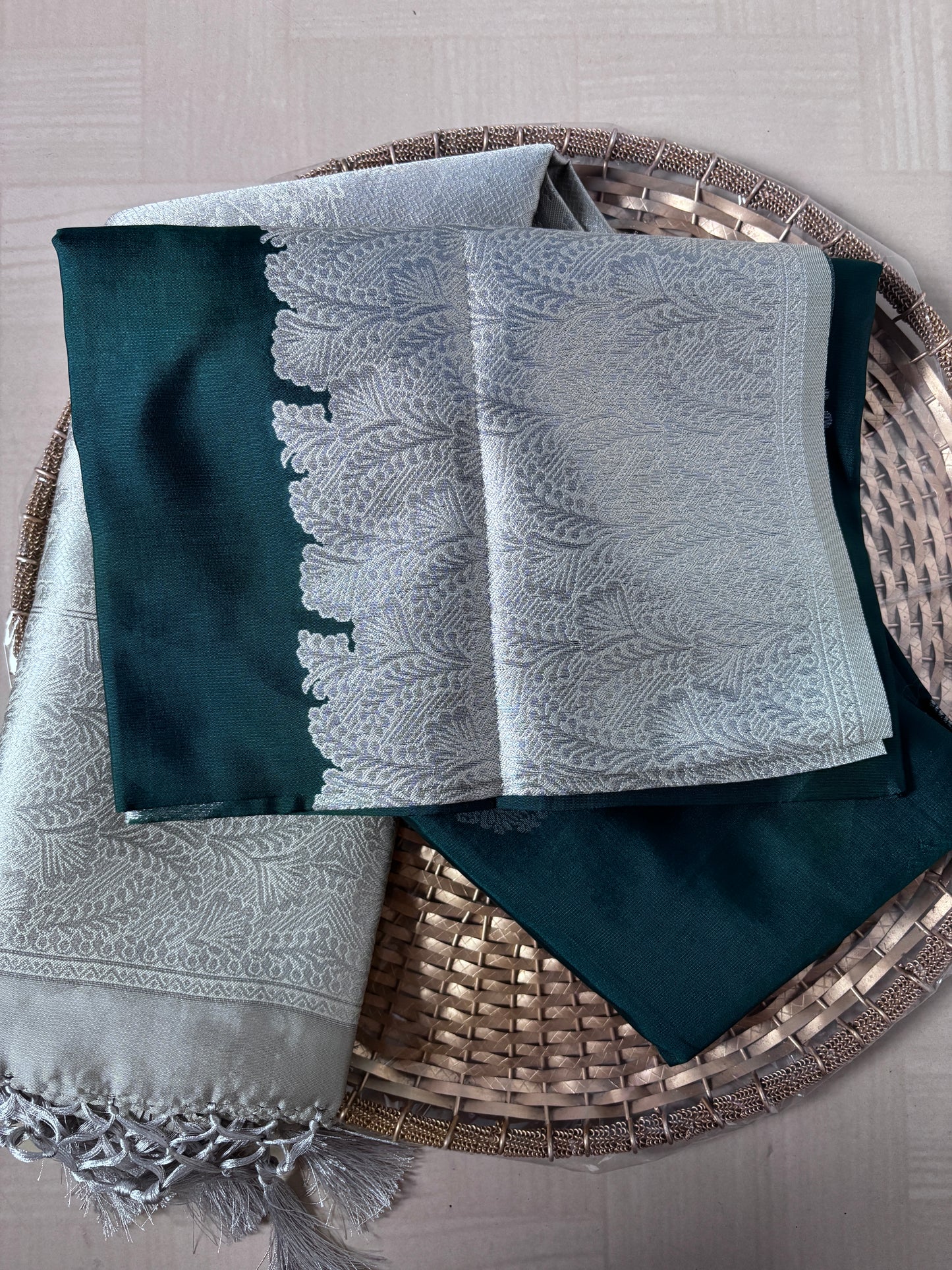 Buy Soft Silk Saree online – Bottle Green Saree blouse view