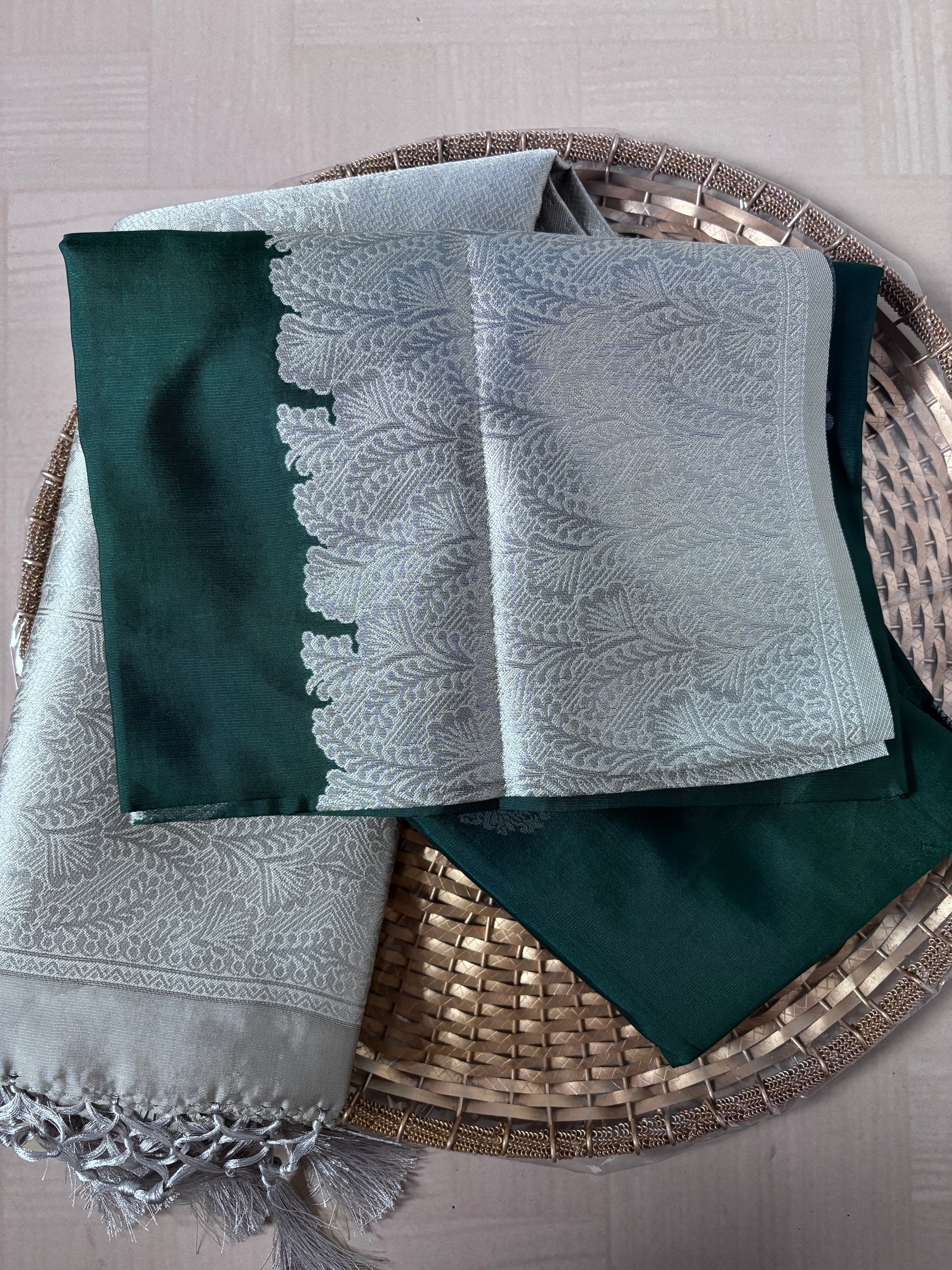 Buy Soft Silk Saree online – Bottle Green Saree blouse view