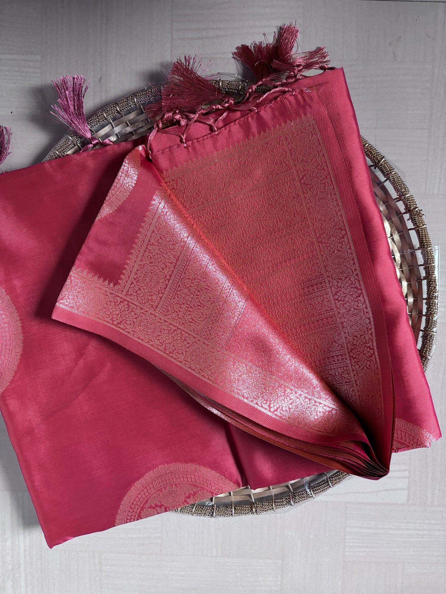Buy Semi Soft Silk Saree online – Rose Pink Saree rear view