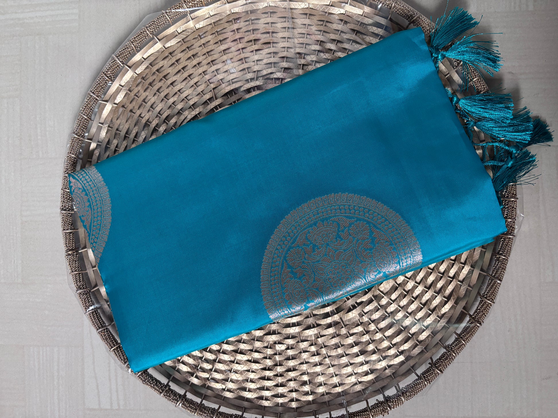 Buy Semi Soft Silk Saree online – Aqua Blue Saree front view