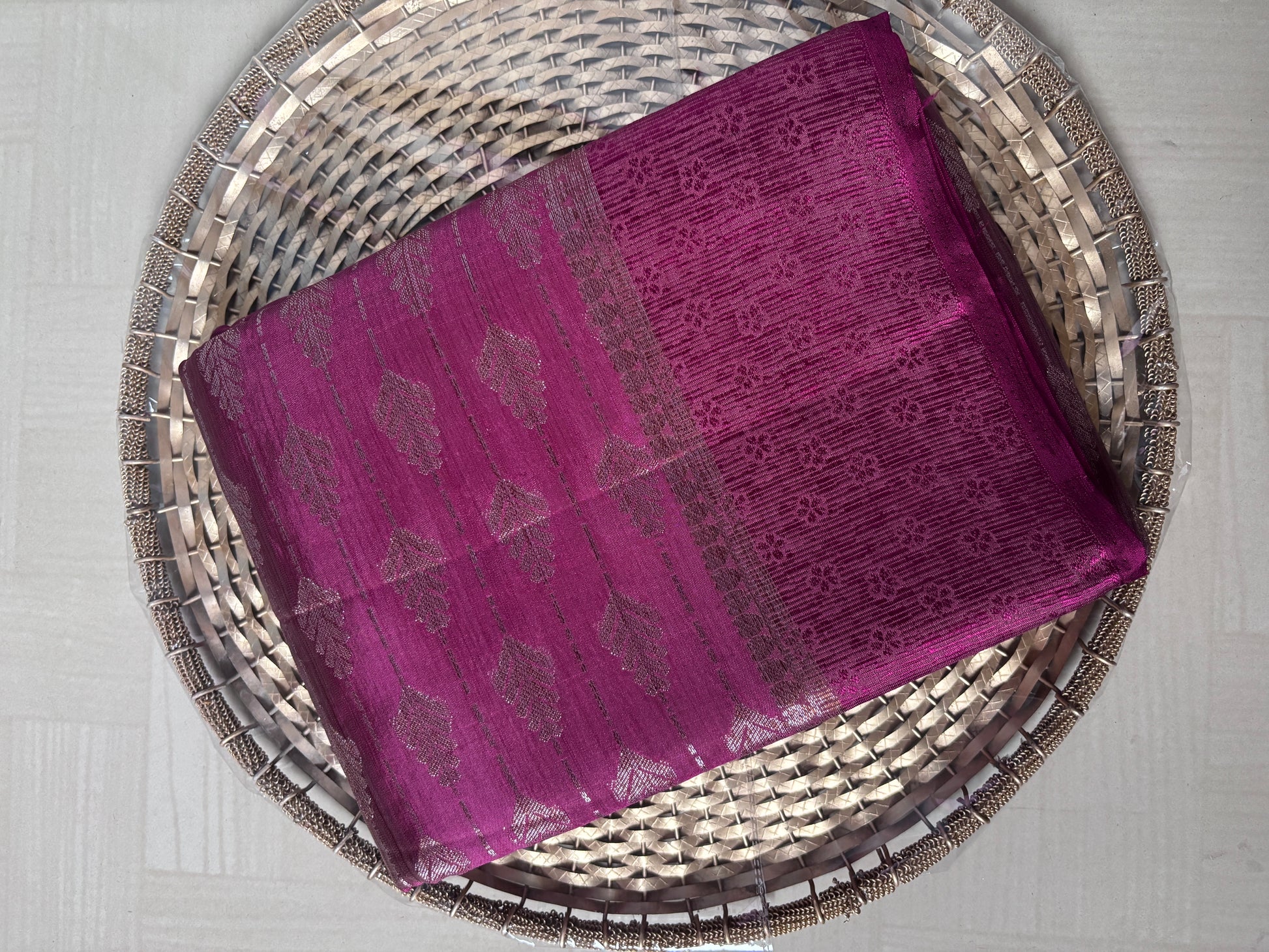 Buy Tussar Silk Saree online – Purple Zari Saree front view