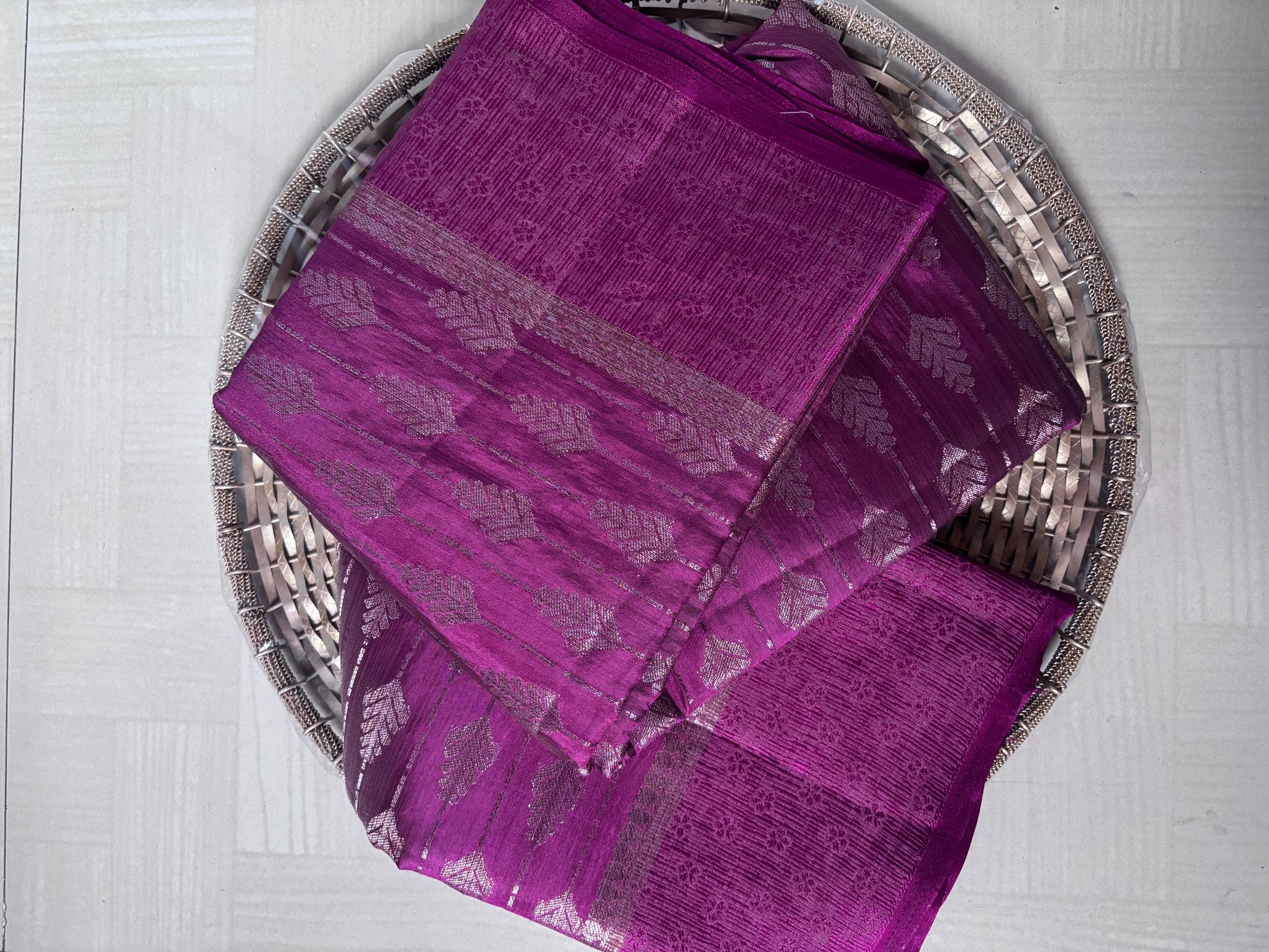 Buy Tussar Silk Saree online – Purple Zari Saree rear view