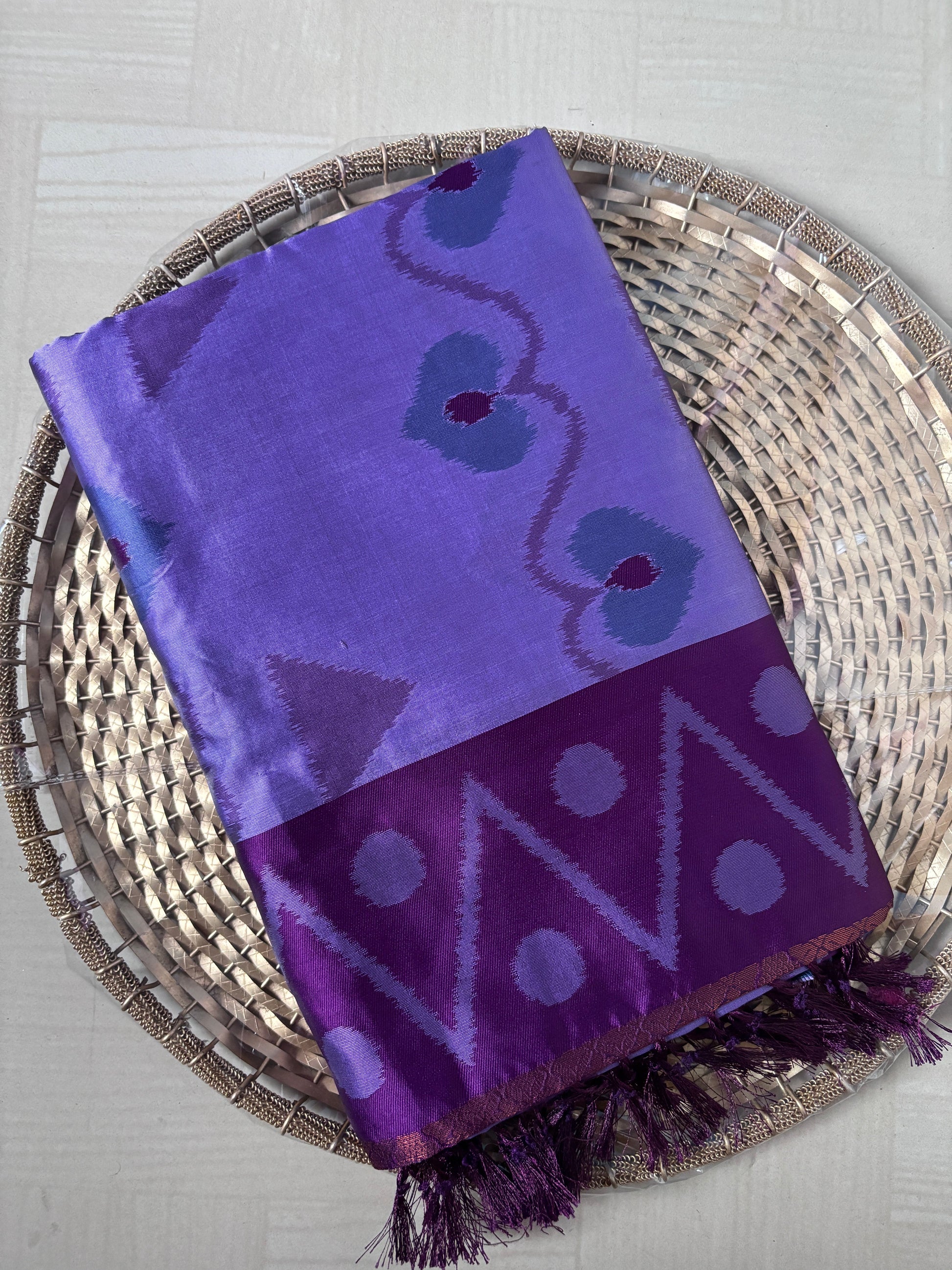 Buy Semi Silk Saree online – Purple Ikat Saree front view