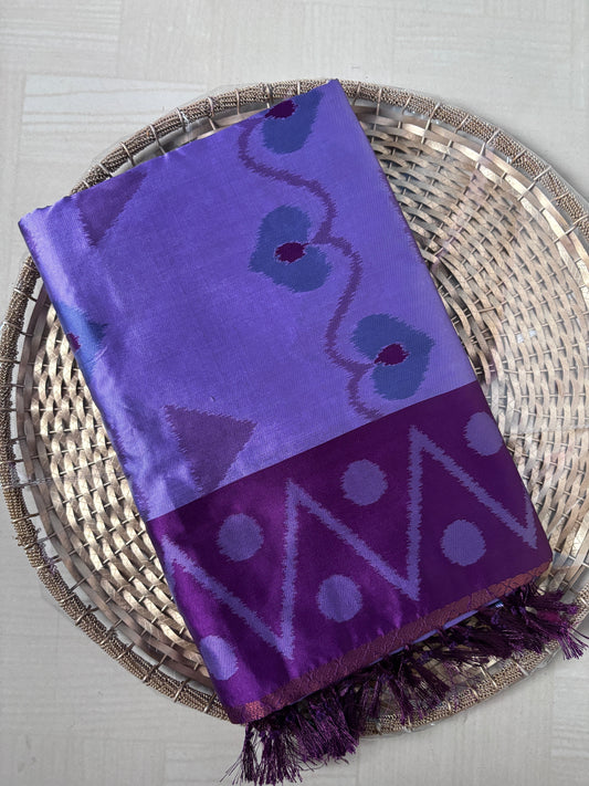 Buy Semi Silk Saree online – Purple Ikat Saree front view