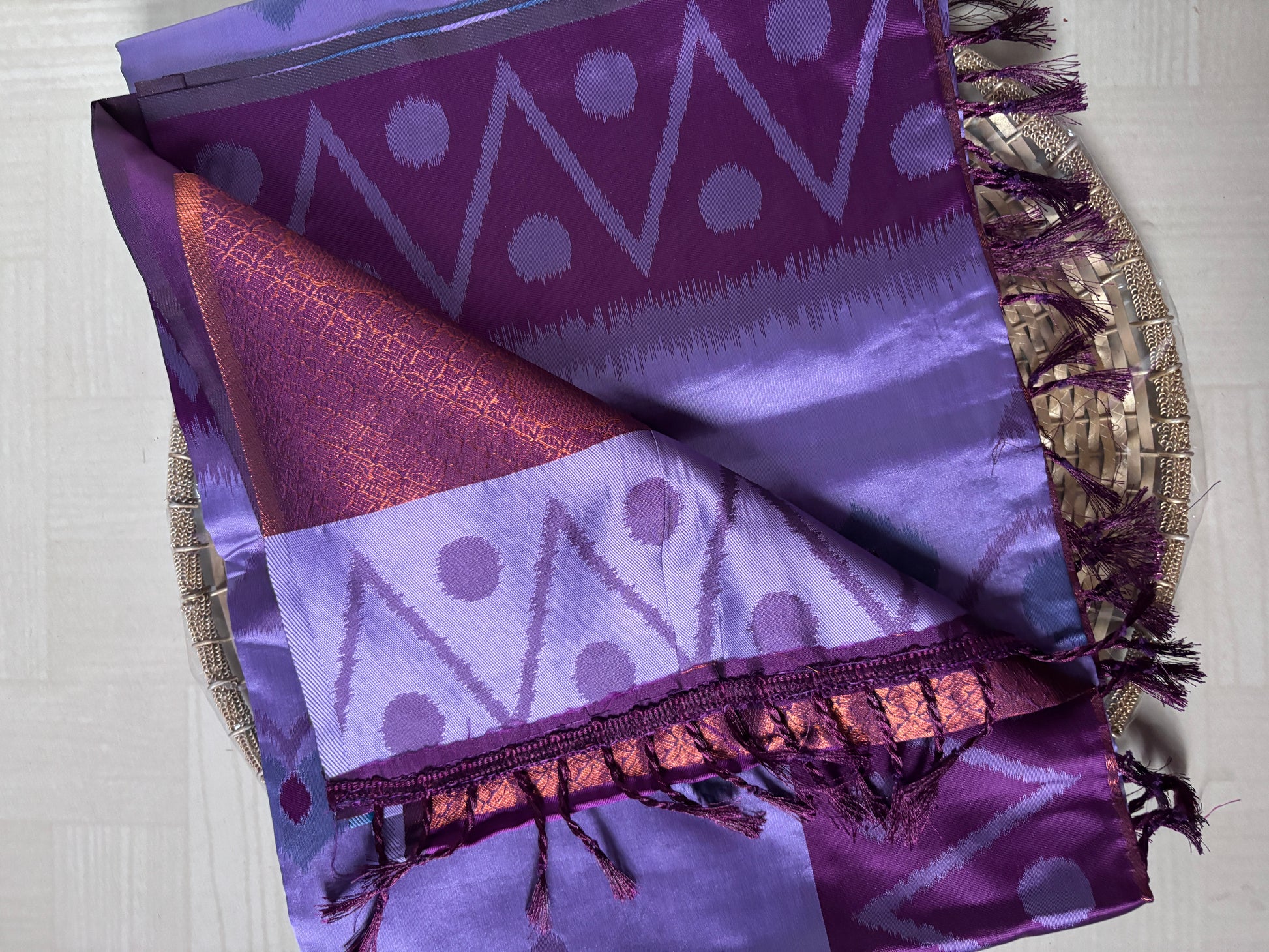 Buy Semi Silk Saree online – Purple Ikat Saree blouse view