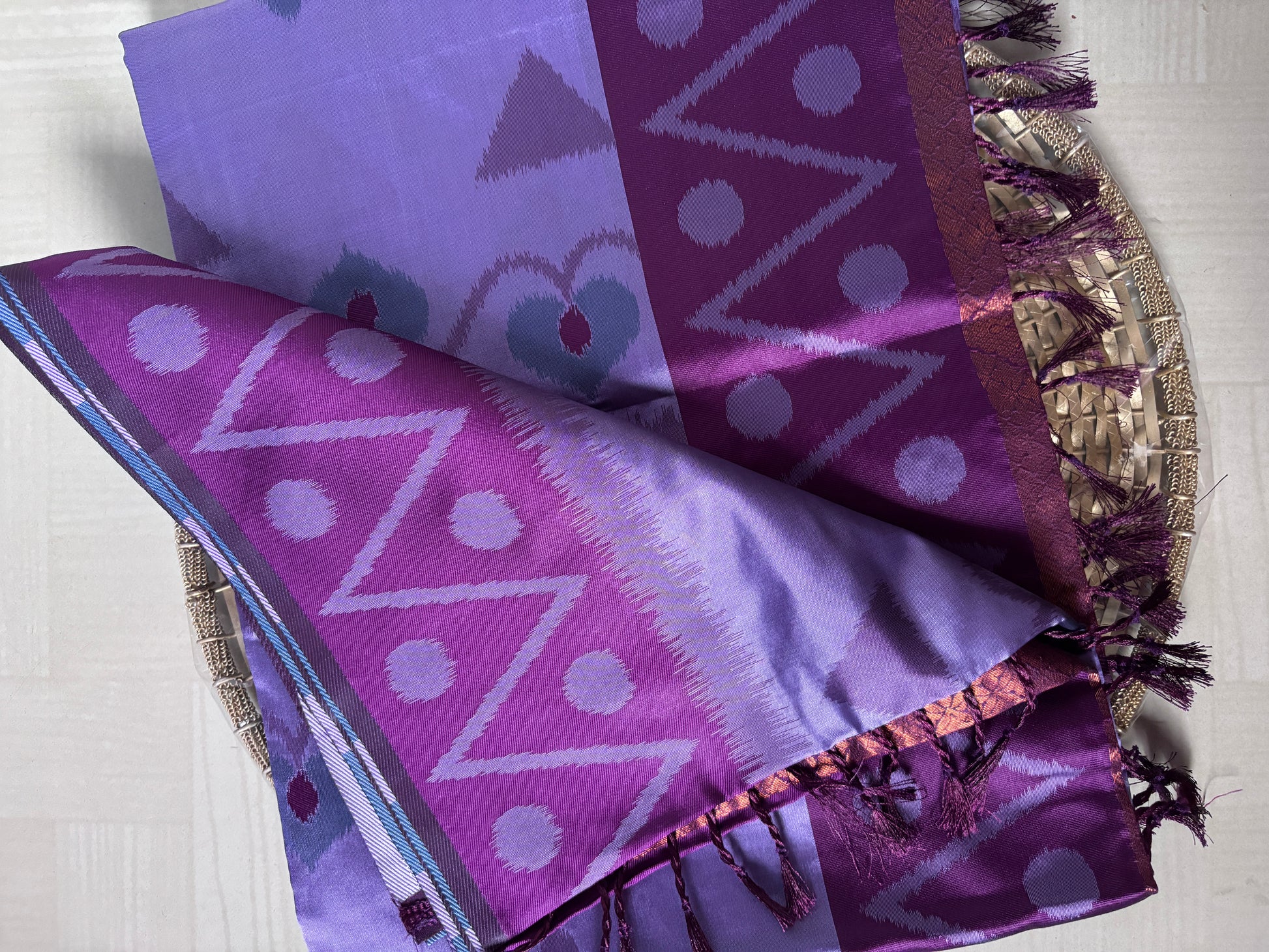 Buy Semi Silk Saree online – Purple Ikat Saree full view