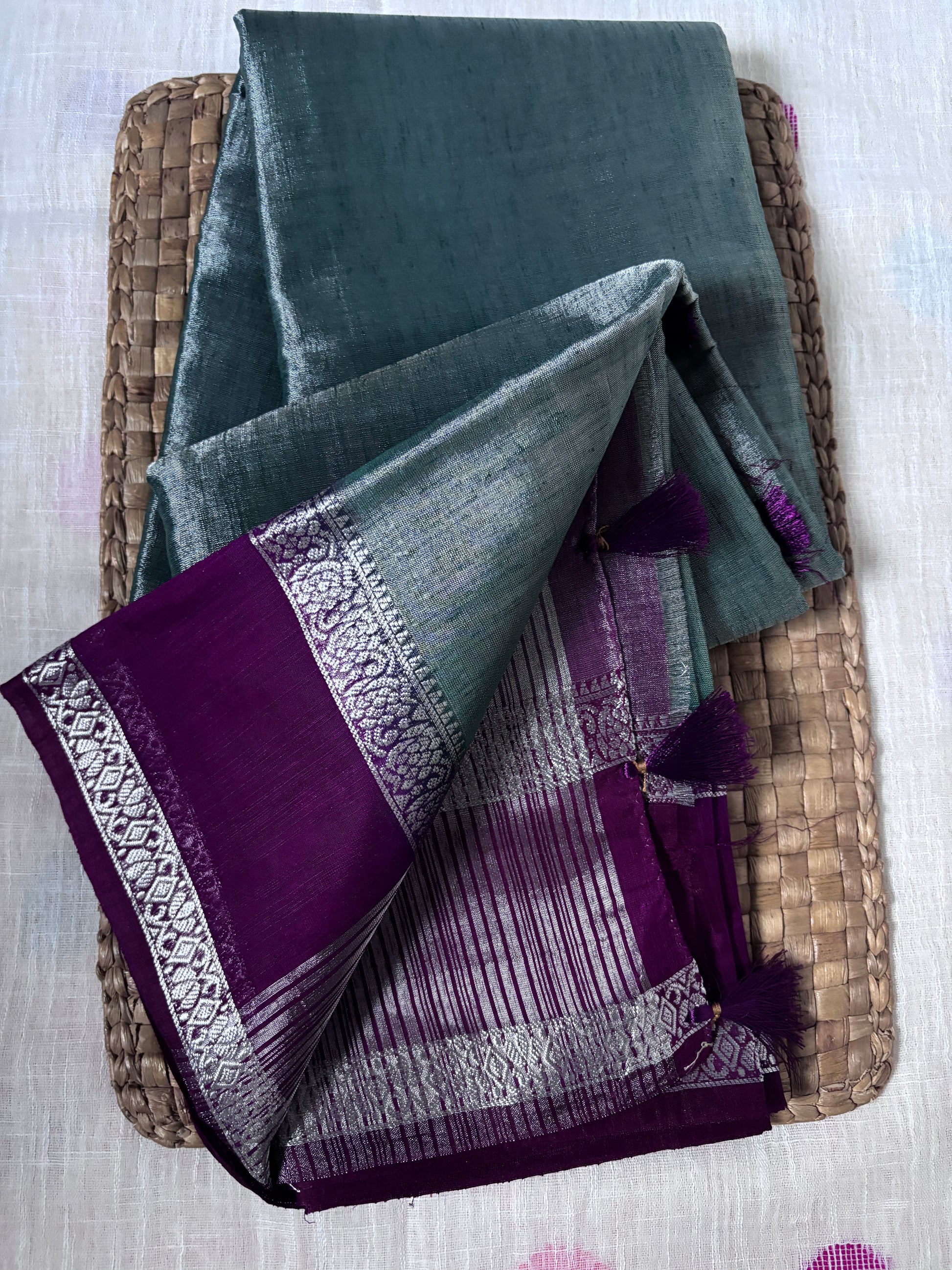 Buy Elegant Tissue Silk Saree – Saree with styled blouse view