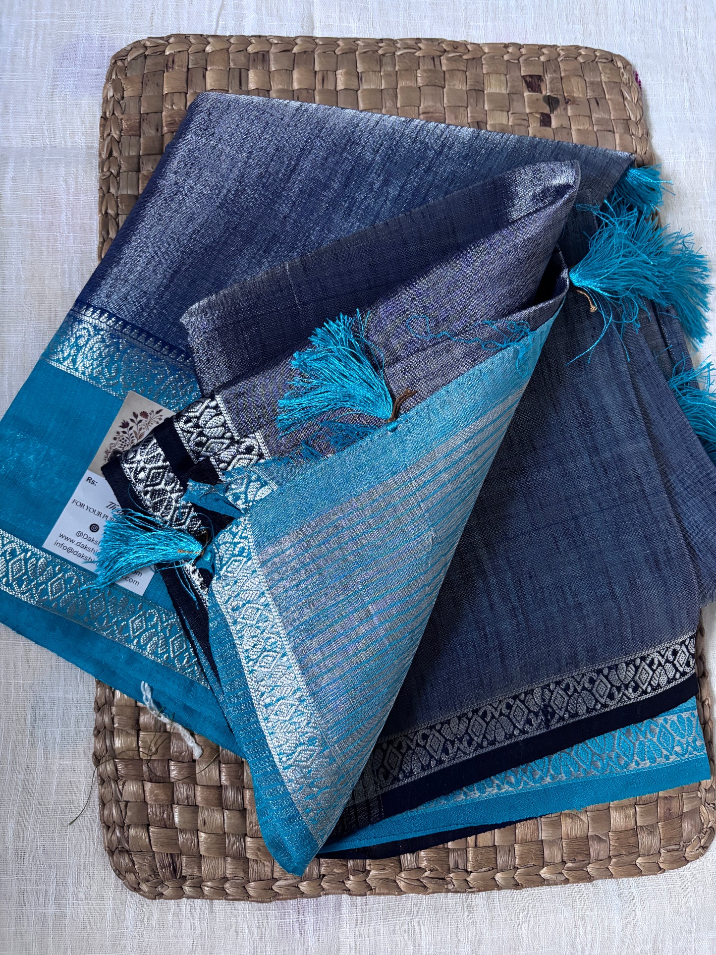 Buy Elegant Tissue Saree online – Styled blouse and drape display