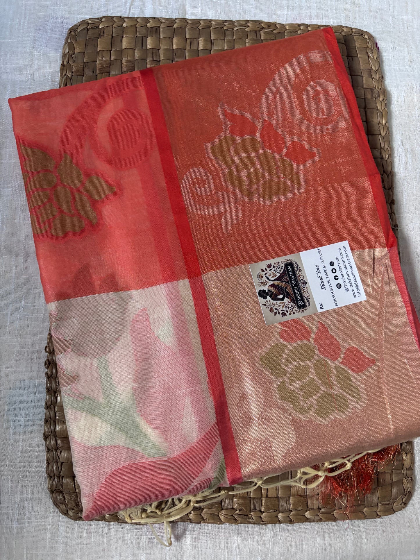 Buy Tissue Silk Saree online – Lightweight festive saree front view