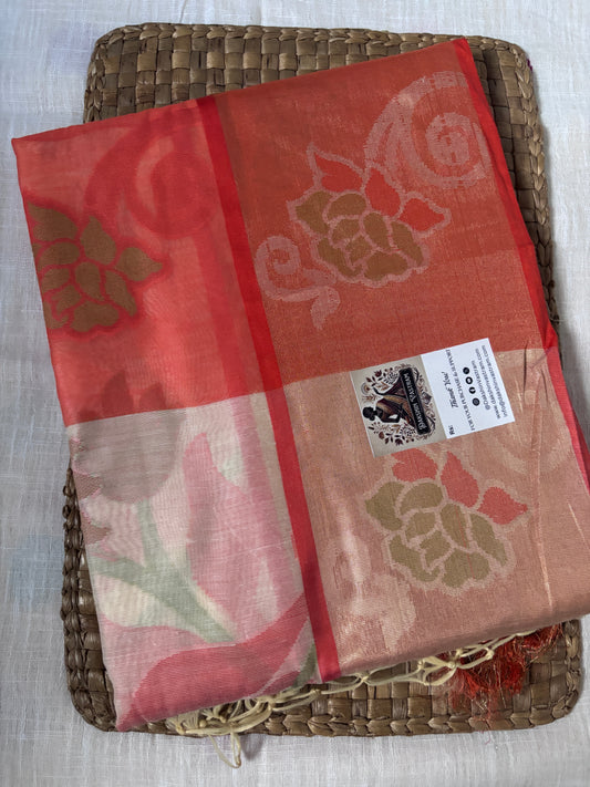 Buy Tissue Silk Saree online – Lightweight festive saree front view