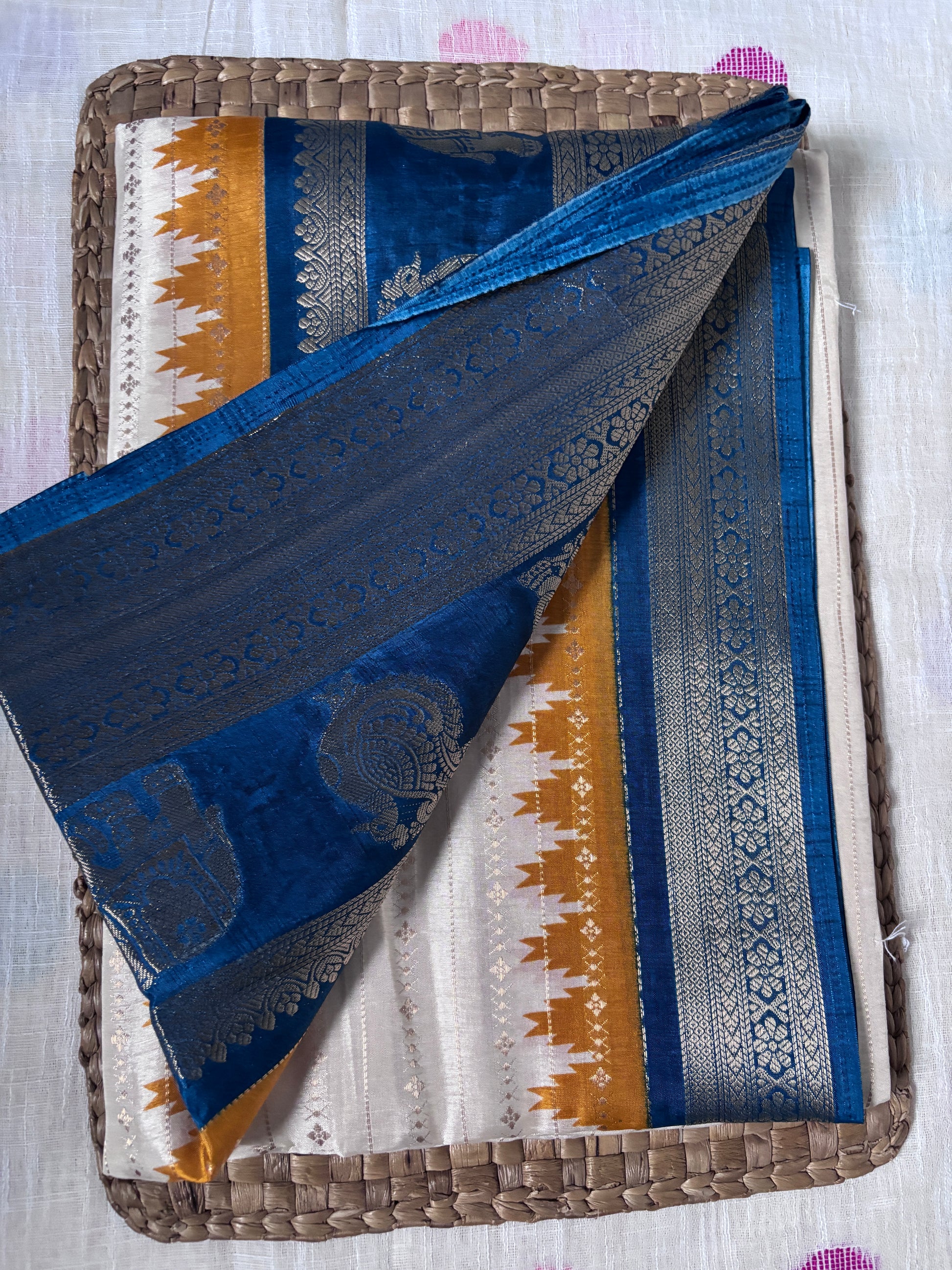 Buy Soft Dola Silk Sarees – Rear pallu view with traditional motifs