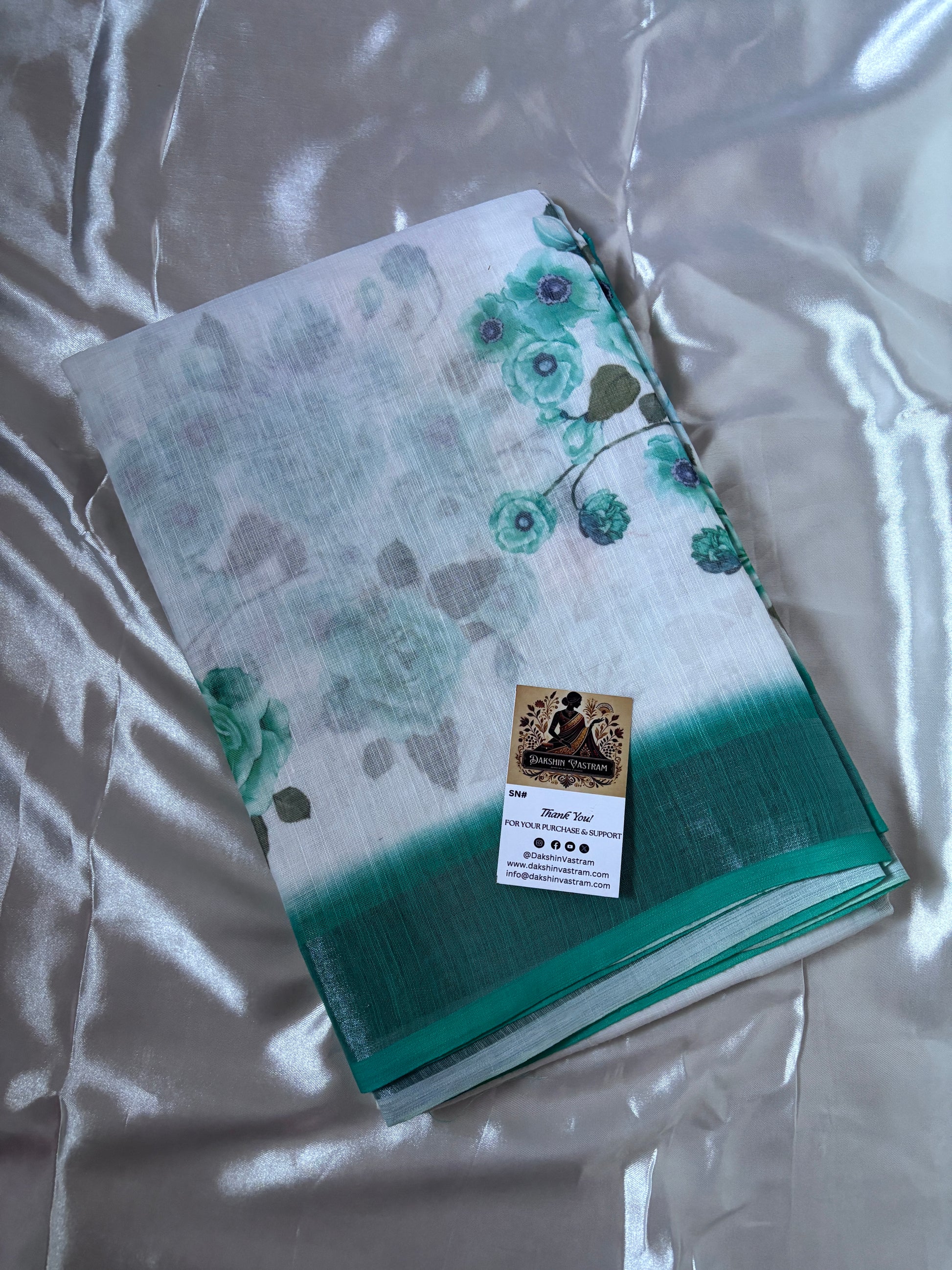 Buy Linen Saree online – Floral printed saree front view