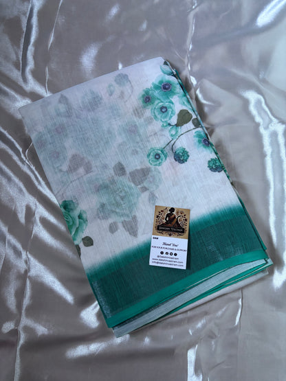 Buy Linen Saree online – Floral printed saree front view