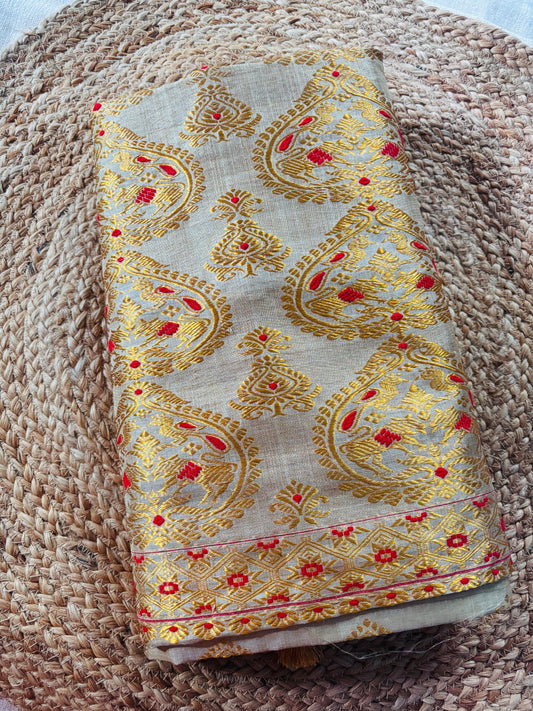 Muga Silk Saree | Assam Handloom Rare Natural Silk