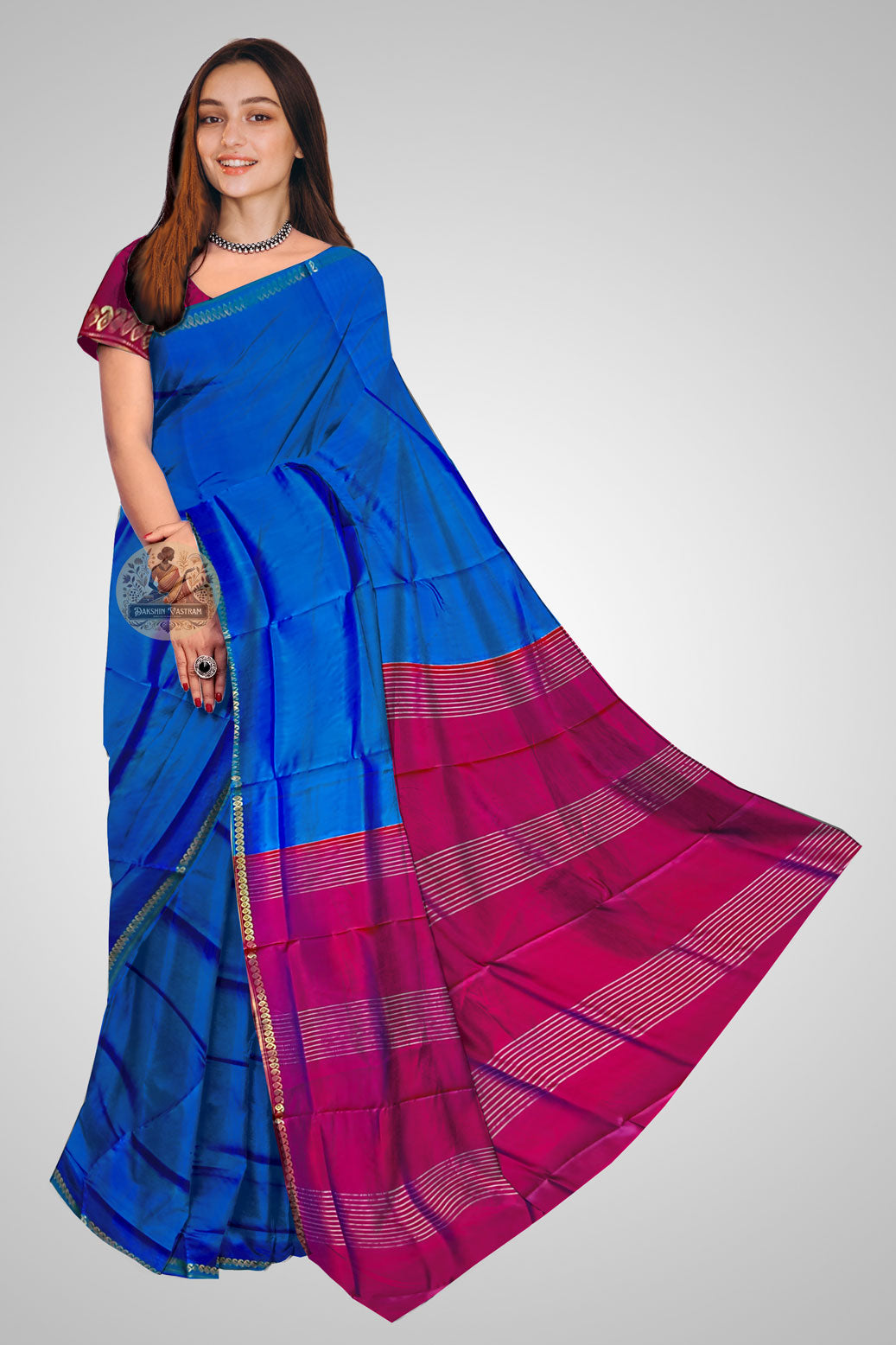 Buy Pure Silk Zari Par Saree online – Front view with handwoven zari border