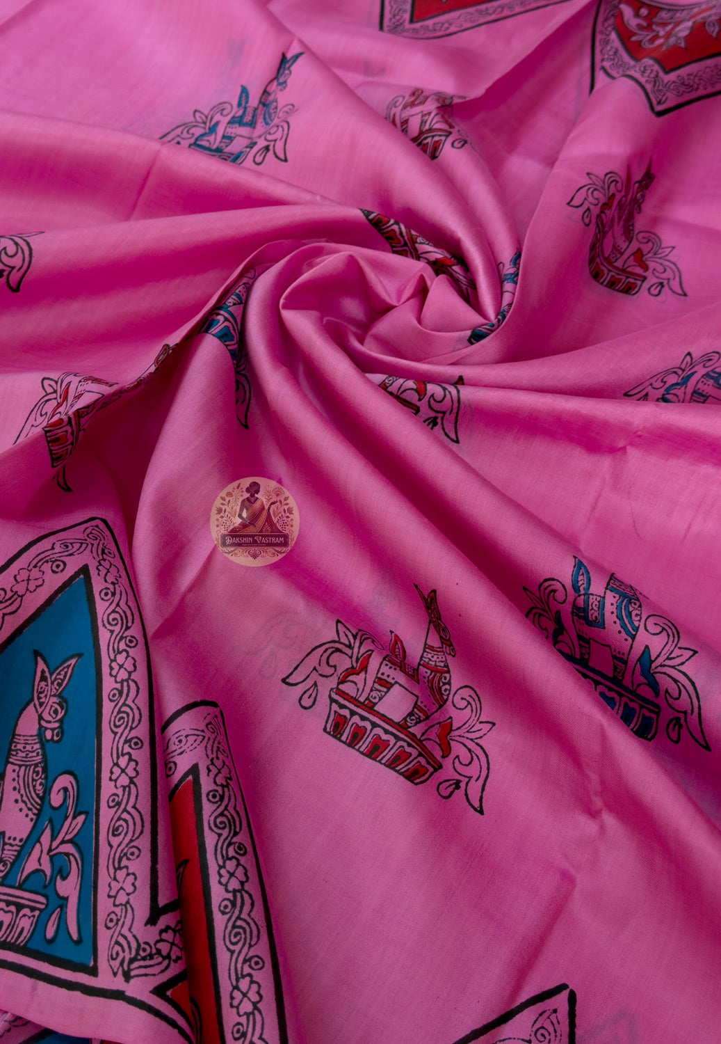 Full saree view of Bishnupur royal blue Swarnachari handloom silk saree with gold zari weave and matching blouse piece, crafted in West Bengal