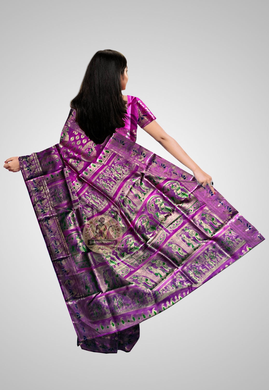 Buy Handloom Swarnachari Pure Silk Saree online – rear view