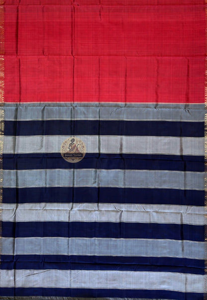 Side view of Bishnupur Pure Katan Silk Saree showing formal reception drape and honeycomb handloom border