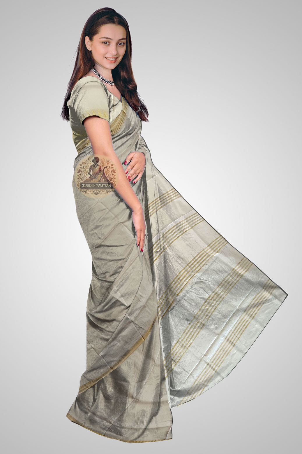 Shop Zari Silk Saree online – Side view showing border detail