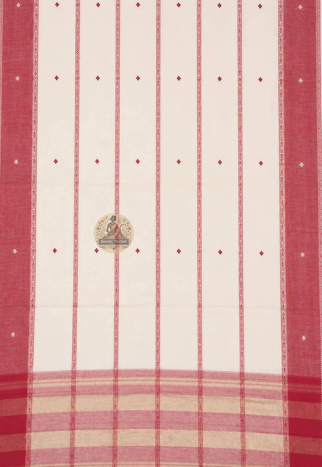 Close-up of handwoven weave texture on pure cotton saree from West Bengal pit loom