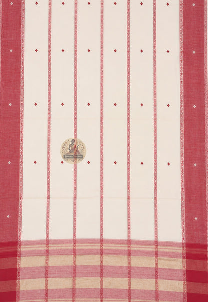 Close-up of handwoven weave texture on pure cotton saree from West Bengal pit loom