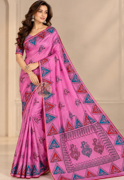 Front view of Bishnupur Swarnachari silk saree in royal blue with gold zari motifs, handwoven by master weavers in West Bengal