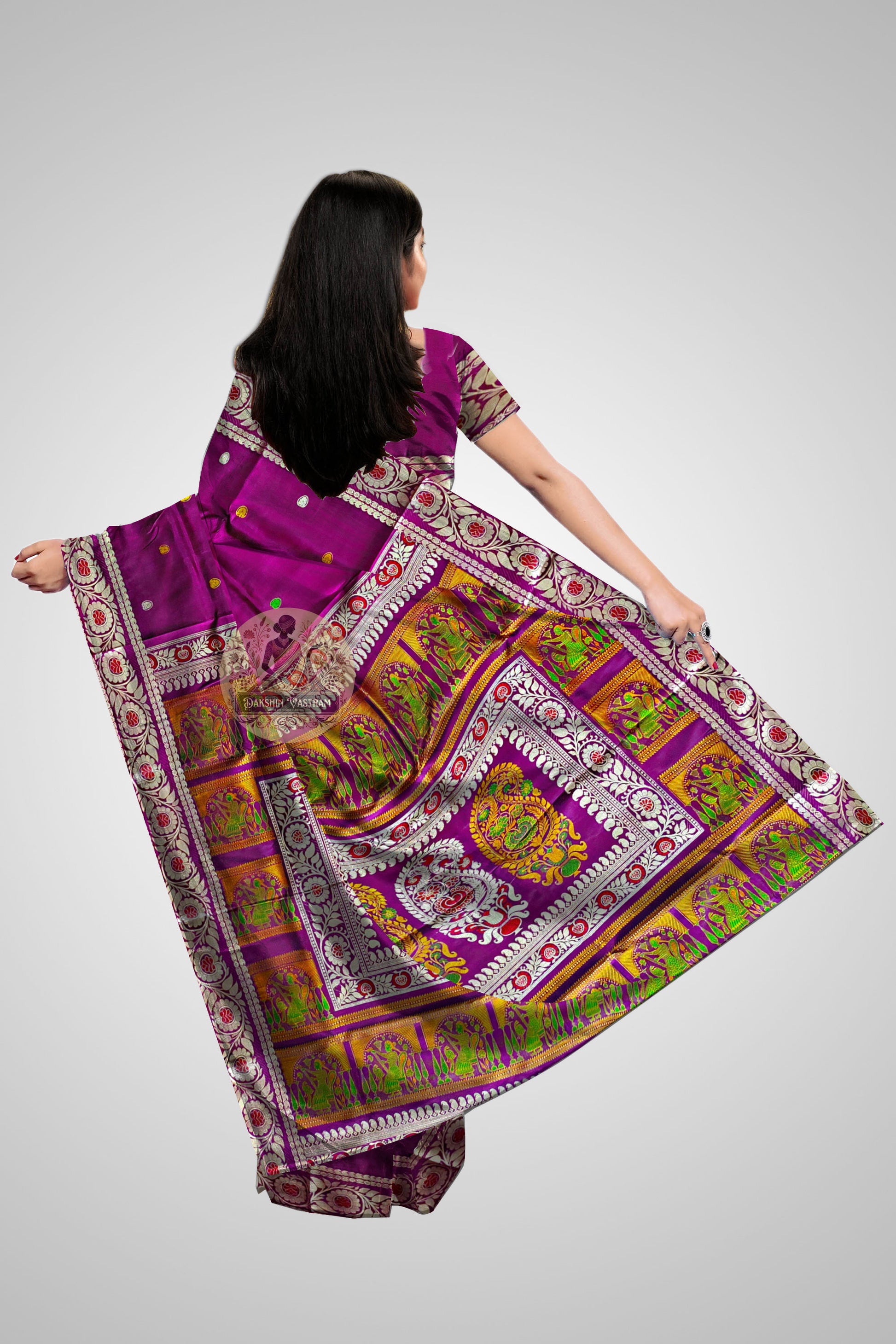 Buy Baluchari Silk Saree online – Baluchari Handloom Pure Silk Saree rear view