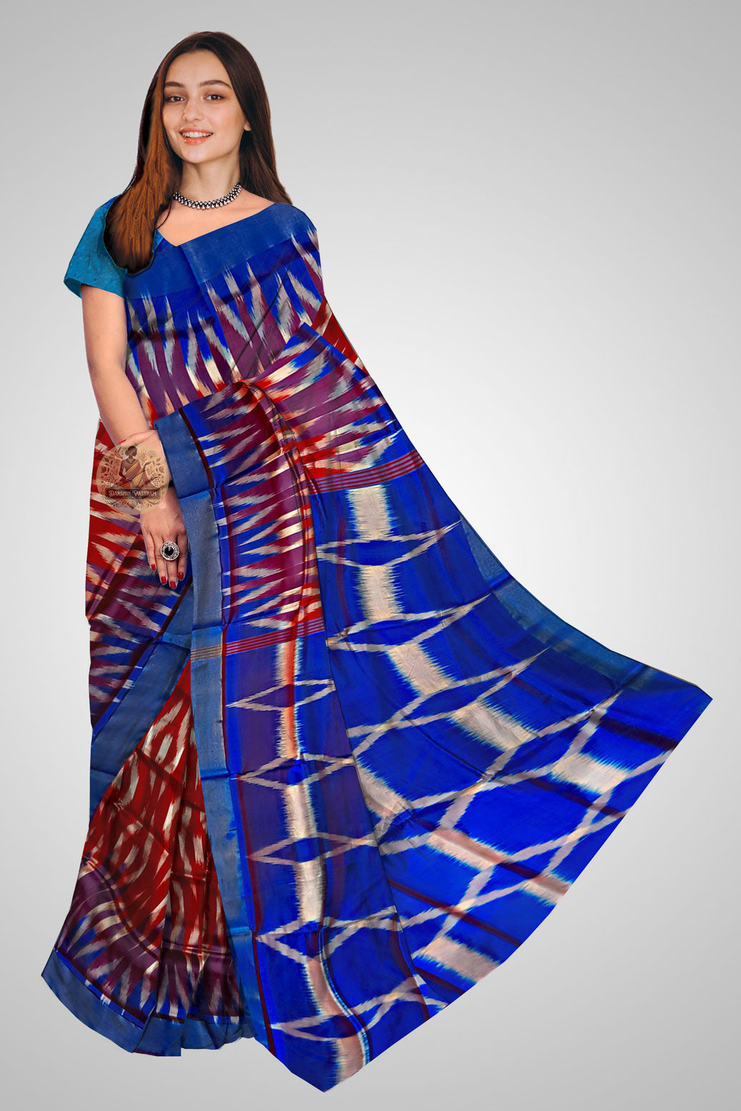 Buy Bishnupuri Katan Silk Saree UK – Front view of traditional handloom drape
