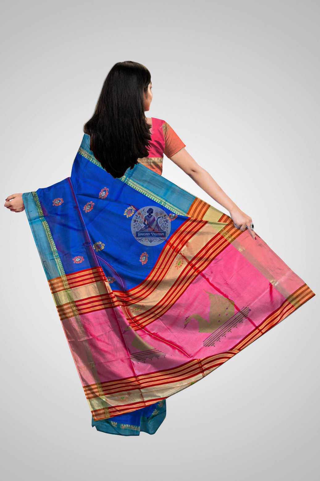 Shop Luxury Silk Saree – Rear view of elegant handwoven design
