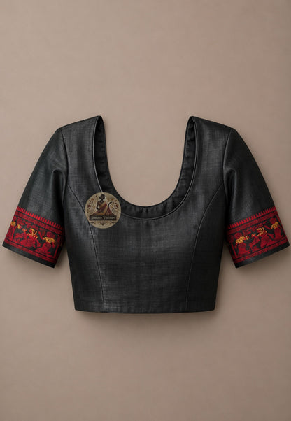Matching blouse piece included with authentic Bishnupur Baluchari Silk Saree Sita swayamvar narrative handloom Bengal