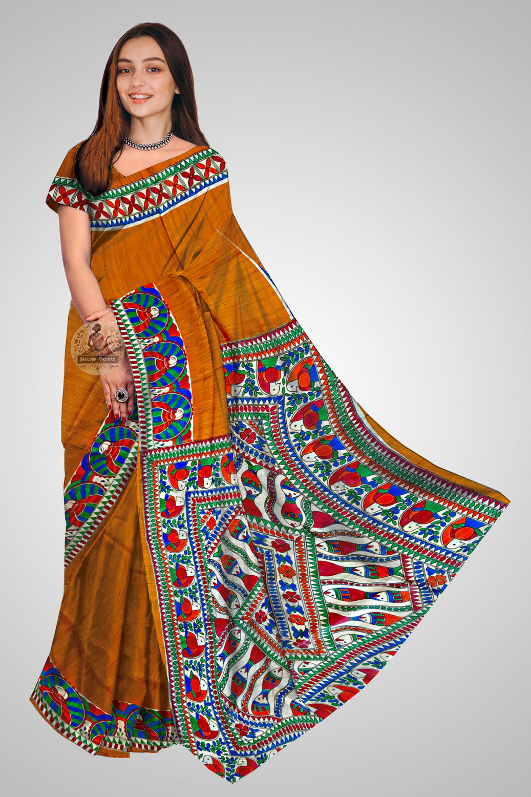 Shop Tussar Silk Saree – Front view of raw silk weave