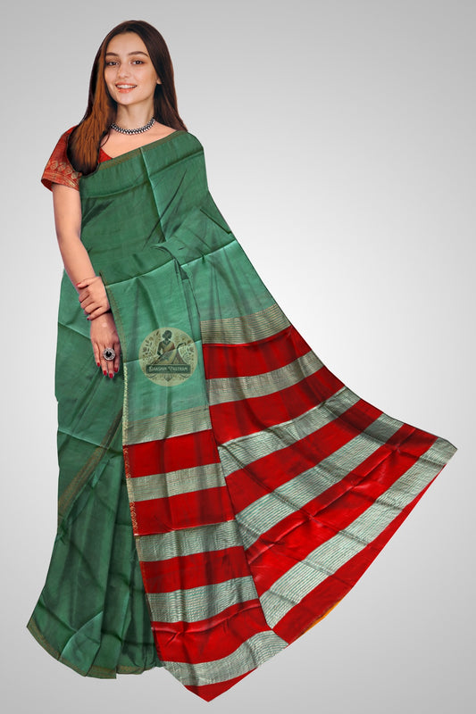 Buy Bishnupuri Pure Katan Silk Saree online – front view of silk saree