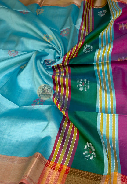 Full flat-lay of Bishnupur Pure Katan Silk Saree with matching blouse piece handloom sisters gift Bengal