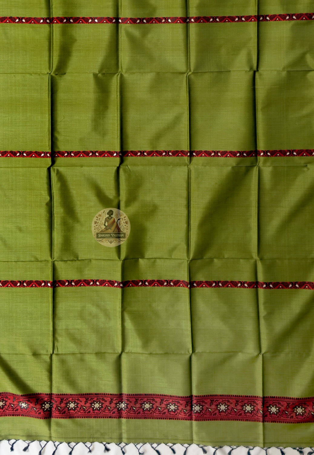 Rear view of Bishnupur Baluchari silk contemporary festive stole showcasing richly worked terminal panel with narrative motifs by Bankura artisan weavers