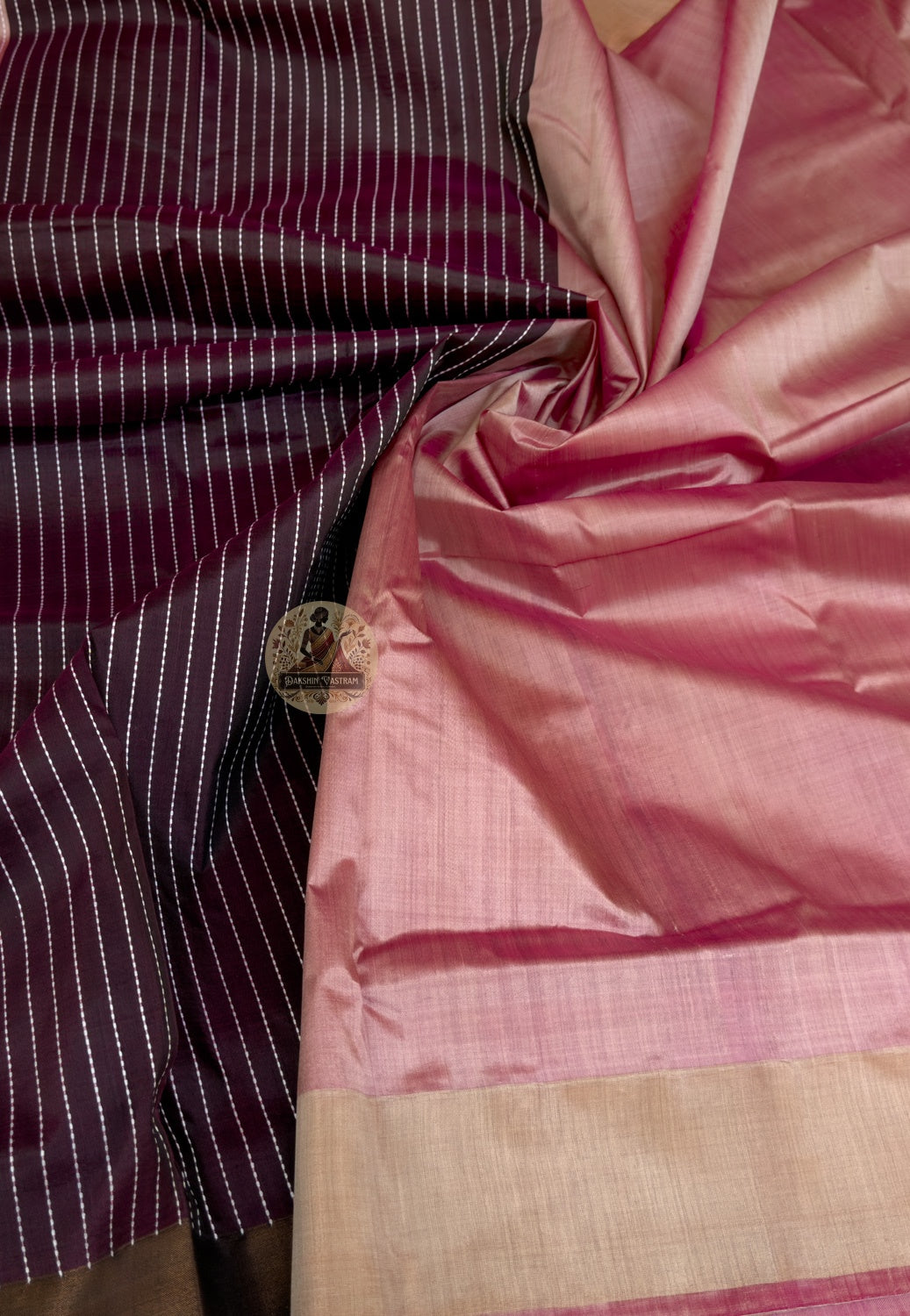 Close-up of handwoven butis (woven motifs) and zari border on Bishnupur Pure Katan Silk Saree