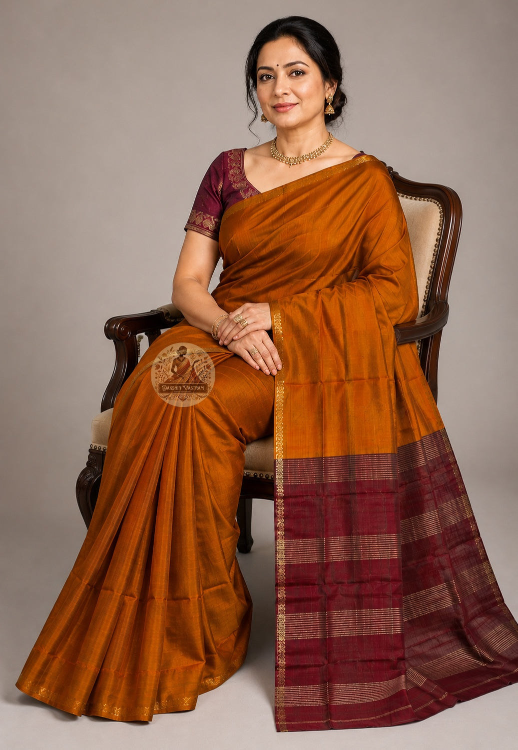Side view of Bishnupur Pure Katan Silk Saree displaying the composed structured fall of pure Katan silk handwoven in Bishnupur Bengal, crafted for weddings and cultural celebrations across UK, USA, EU and India — for those who know where they belong