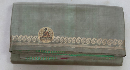 Full flat lay of Bishnupur Pure Katan Silk saree with heritage motifs and included blouse piece