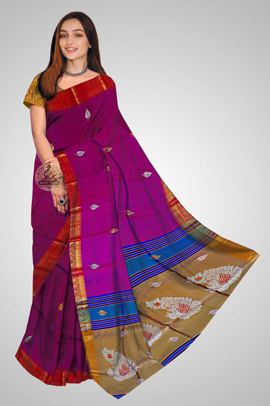 Buy Majestic Magenta Bengal Pure Silk Saree online – Saree front view