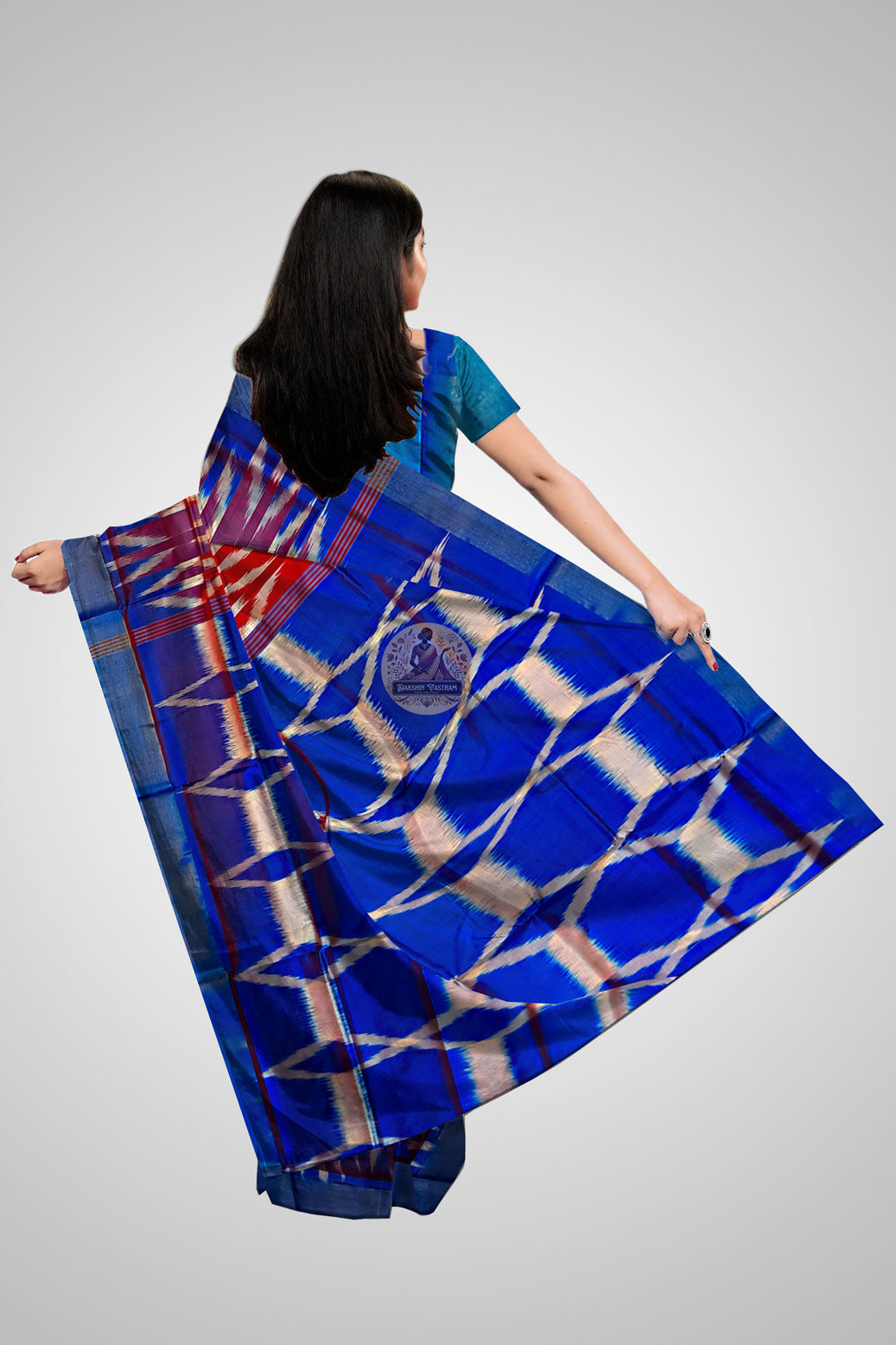 Buy Bishnupur Silk Saree Online – Rear view highlighting pallu craftsmanship