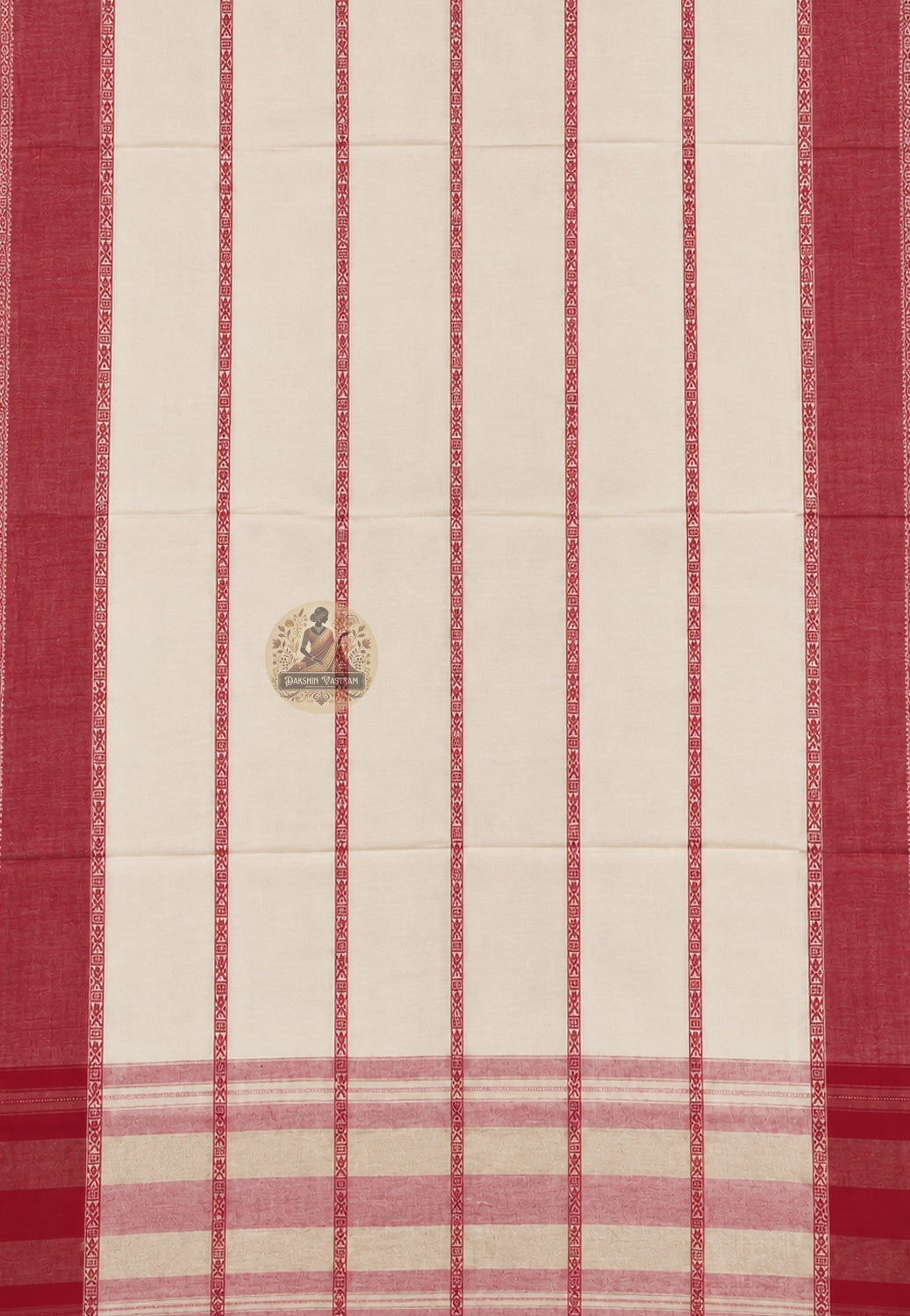 Close-up of handwoven weave texture on pure cotton saree from West Bengal pit loom